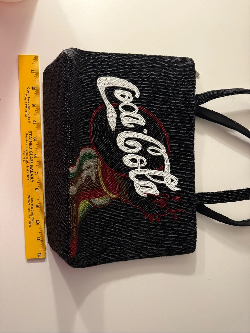 Coca Cola Black Beaded Tote with White Logo and Red Accent